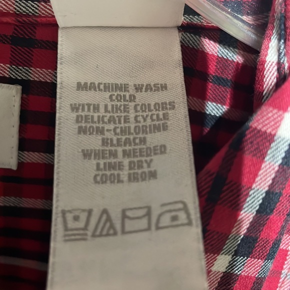 Elizabeth 2x vintage plaid red black white long blouse rayon polyester euc - Picture 9 of 9